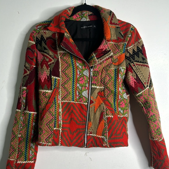 Zara patch work emboridry multi color bikers jacket size S - Picture 3 of 13